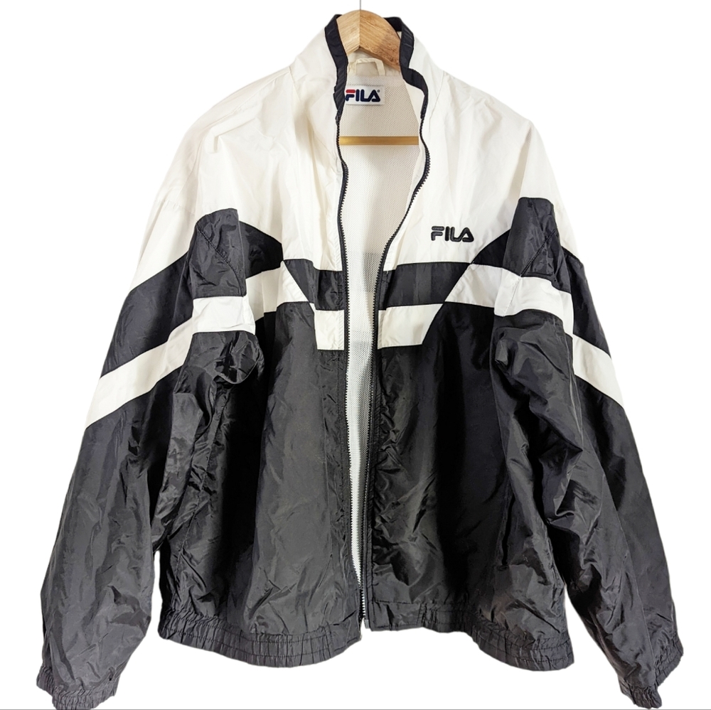 VTG FILA Y2K Classic White Black Streetwear Windbreaker Size Large